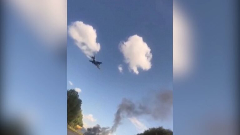 Fighter jets flying over road during attack on Russian border town