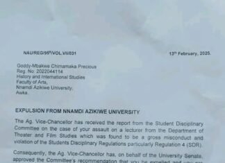 UNIZIK Expels Female Student Who Assaulted Lecturer Over TikTok Video