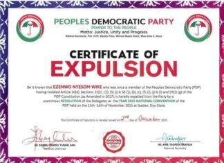 Photo Of Wike’s PDP Expulsion Certificate Surfaces