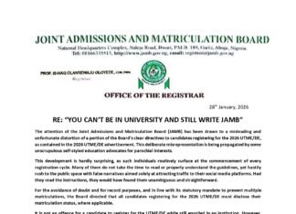JAMB Gives Condition For Undergraduate To Sit For UTME