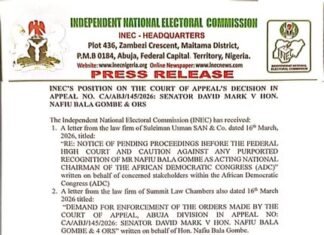 INEC Reveals Position On Court Of Appeal Decision Concerning ADC Leadership