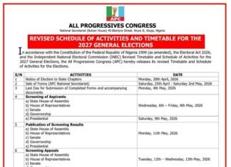 2027: APC Releases Revised Timetable, Sets Dates For Primaries, Nomination Fees