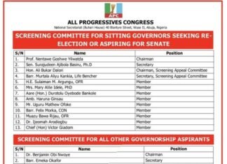 APC Announces Screening Committee For Governorship And Senate Aspirants