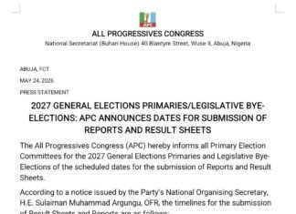 2027: APC Announces Dates For Submission Of Reports And Result Sheets Of Primaries And Legislative Bye-Elections